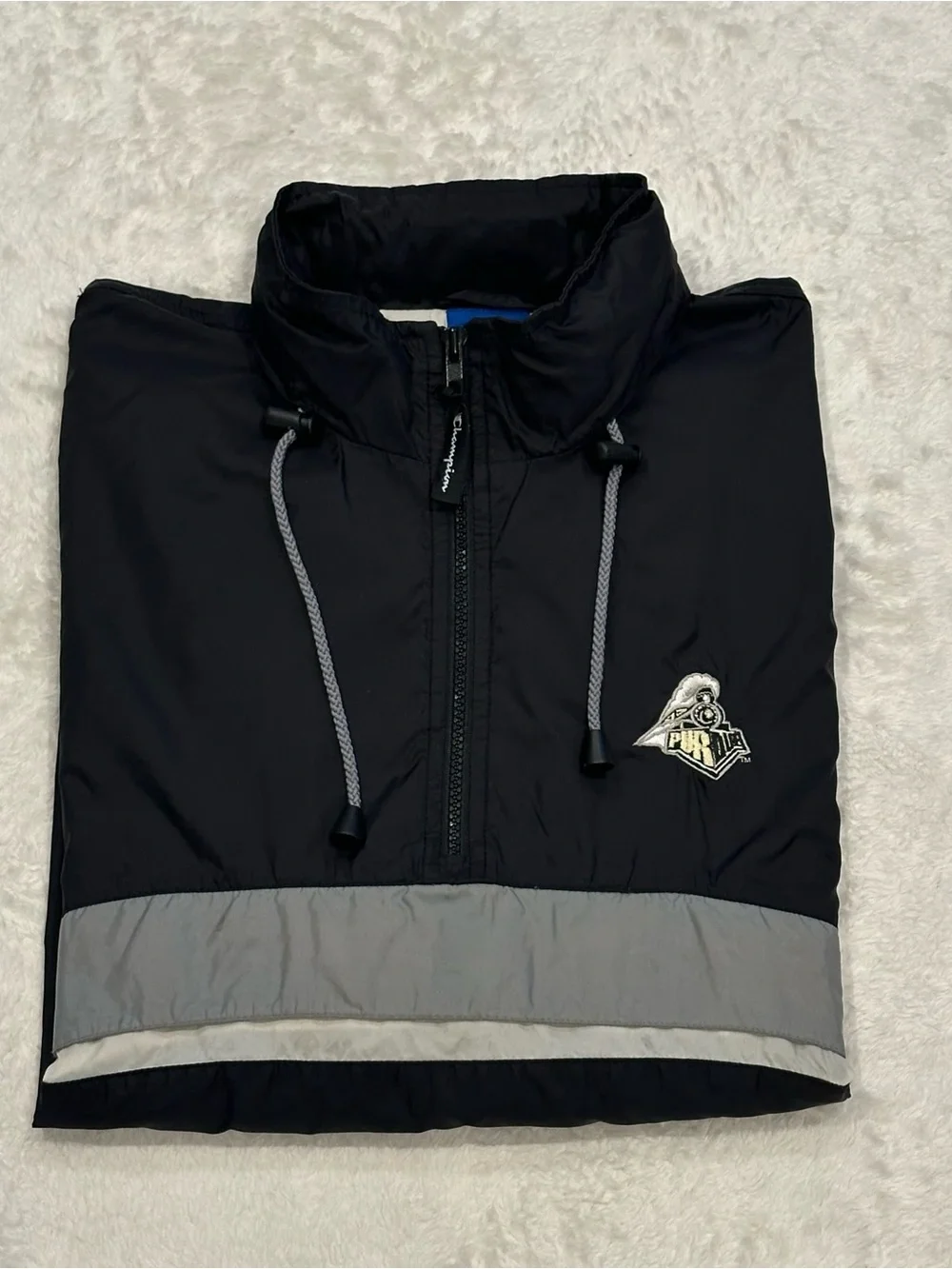 Vintage 1999 Champion Purdue Boilermakers 1/4 Zip Anorak Jacket XL Black 90s Y2K